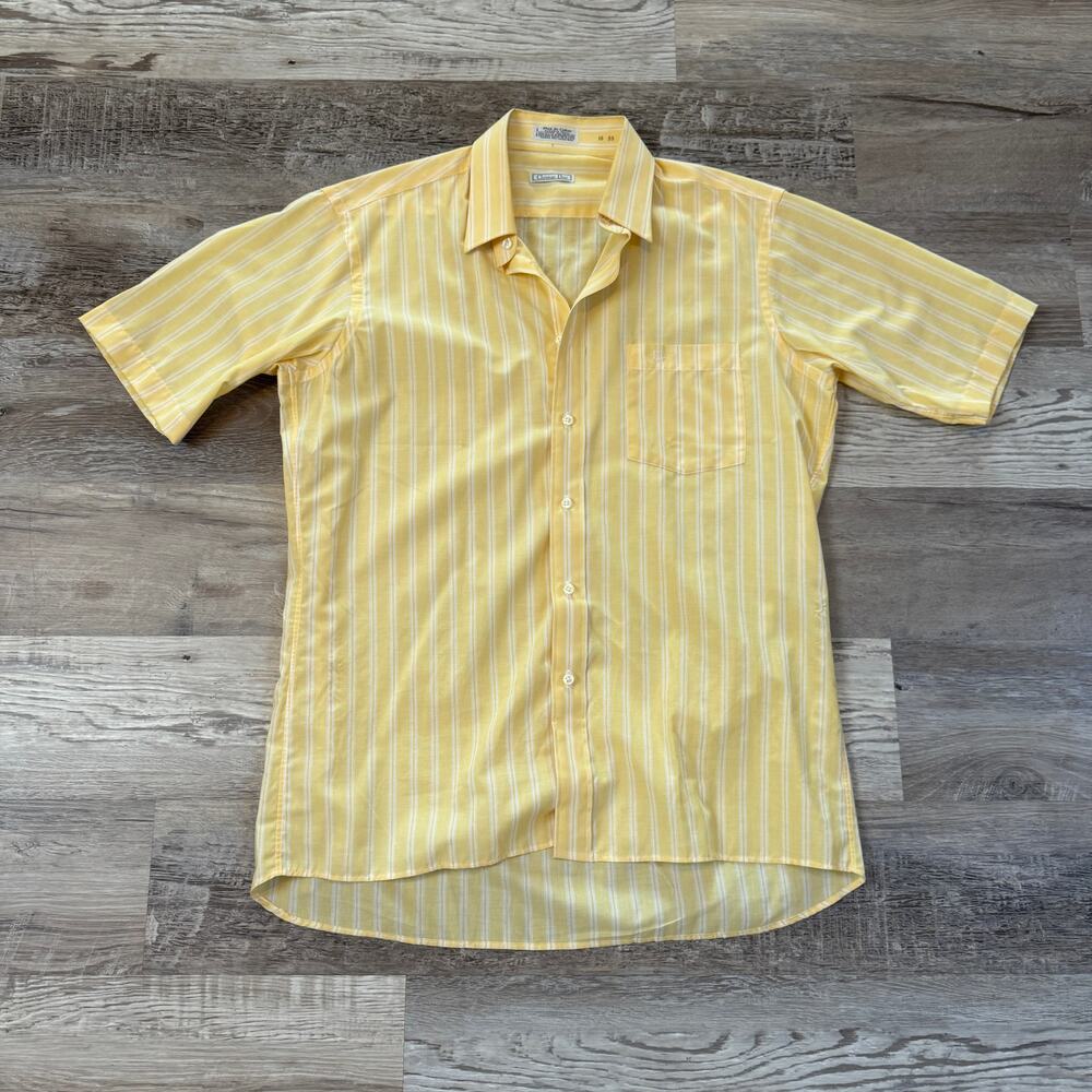 Christian Dior Vintage 90s Yellow Stripe Button Up Shirt XL Short Sleeve Preppy